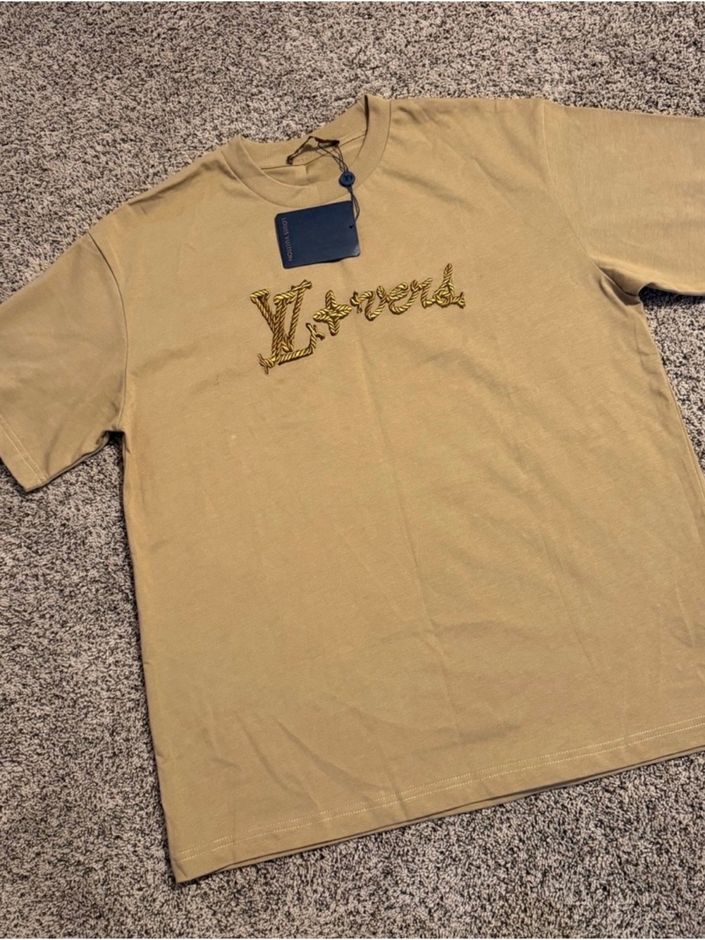 Louis Vuitton Tan Embroidered Logo Short Sleeve Tee